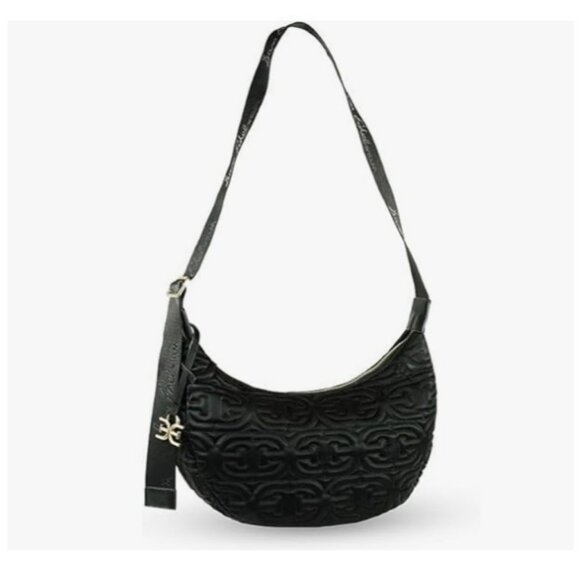 SAM EDELMAN Ethyl logo crescent quilted nylon sling crossbody bag - BLACK - Picture 1 of 13
